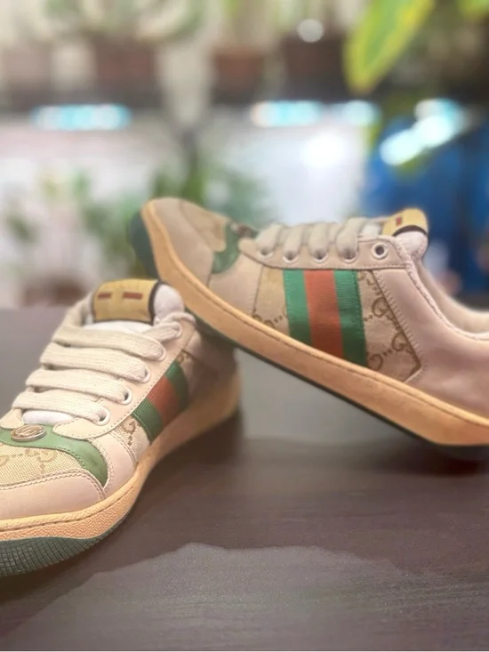 Gucci Beige, Green & Gold GG Canvas Sneakers - Picture 8 of 11